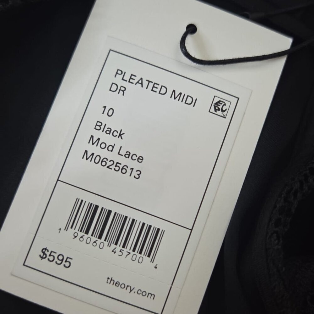 Theory Midi Pleated Dress 10 NWT Pleated Lace $595 Black High Neck Midi - Picture 7 of 7